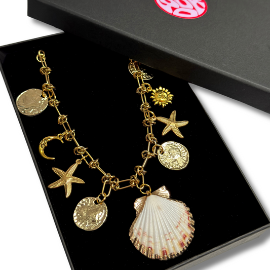 DESIGN 8 - BEACH 18K Gold plated charm Necklace.