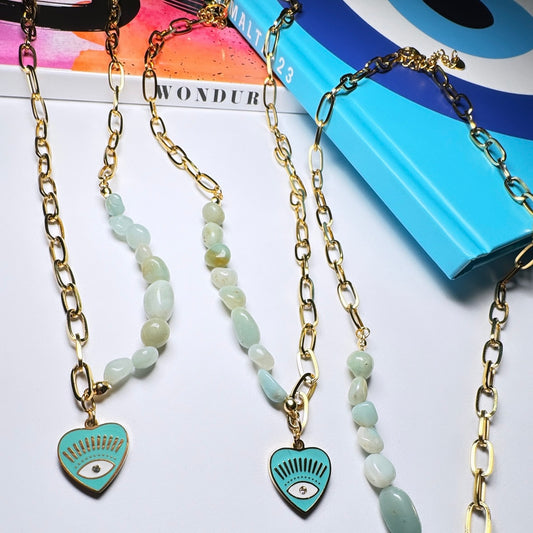 BABY BLUE ‘HUDSON’ - 18K Gold Plated Chain & Jade Stone Necklace.