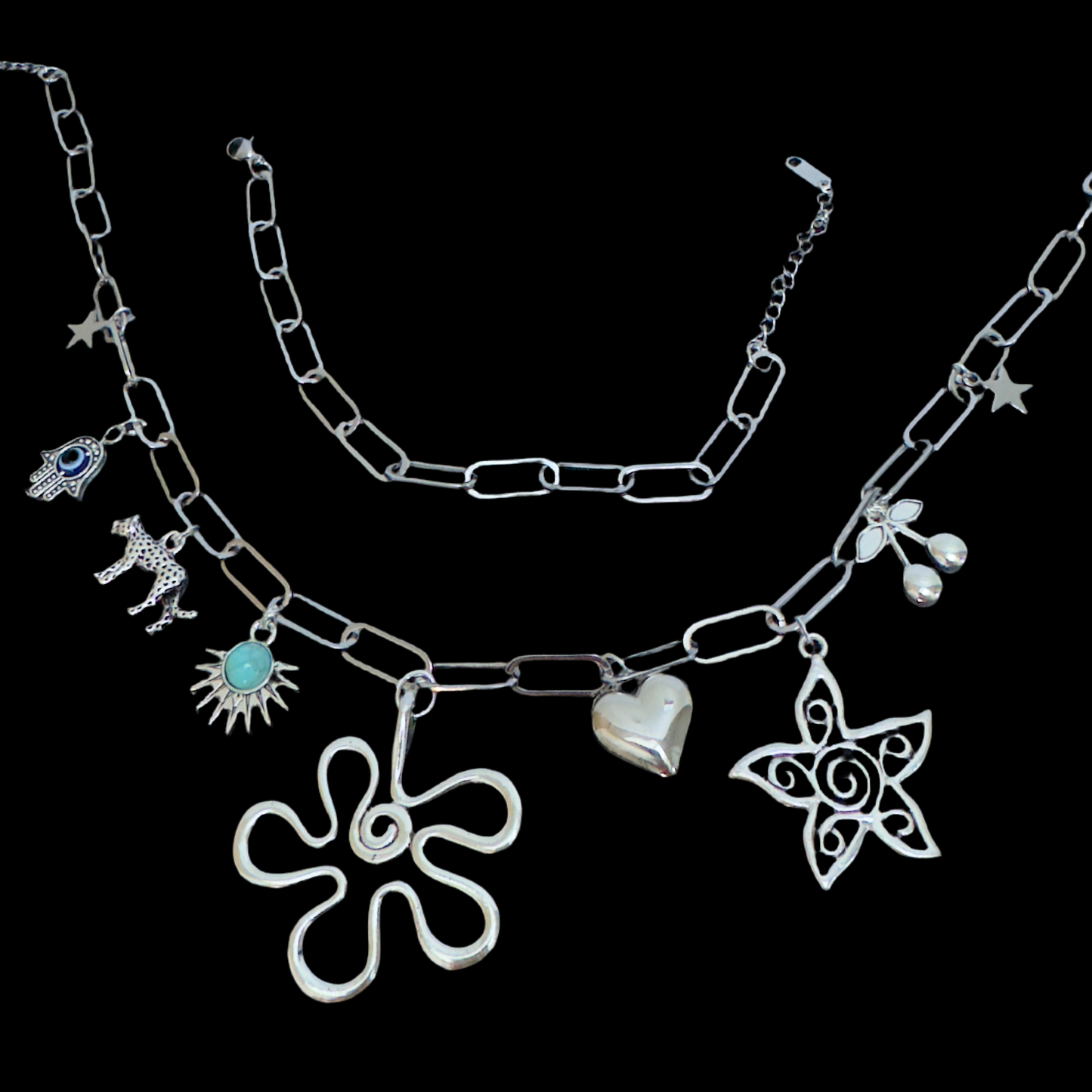 SILVER SET  - Stainless Steel charm Necklace & chain link bracelet.