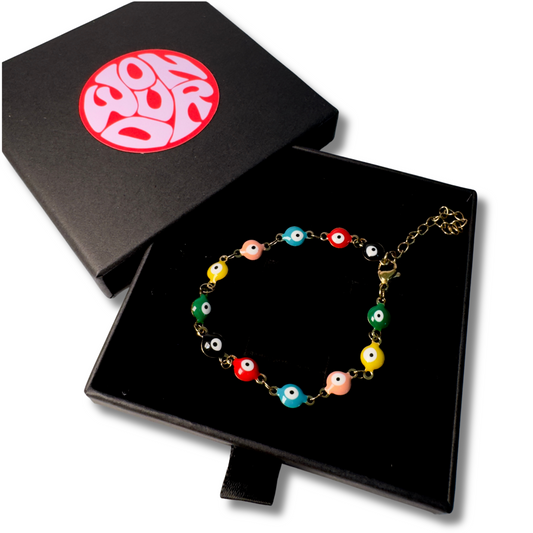 ‘BETHAN’ - Stainless Steel Colourful Eye Pendant Bracelet.