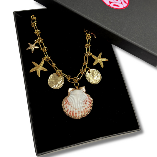 DESIGN 6- BEACH 18K Gold plated charm Necklace.