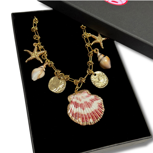 DESIGN 3- BEACH 18K Gold plated charm Necklace.